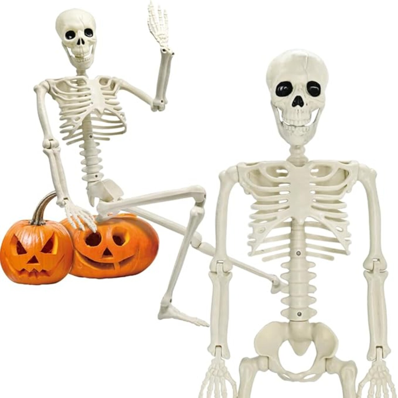 Halloween Skeleton Decorations, 36in/3ft Plastic Full Body with Movable Joints Skeleton for Halloween Party Prop Graveyard Haunted House Decorations